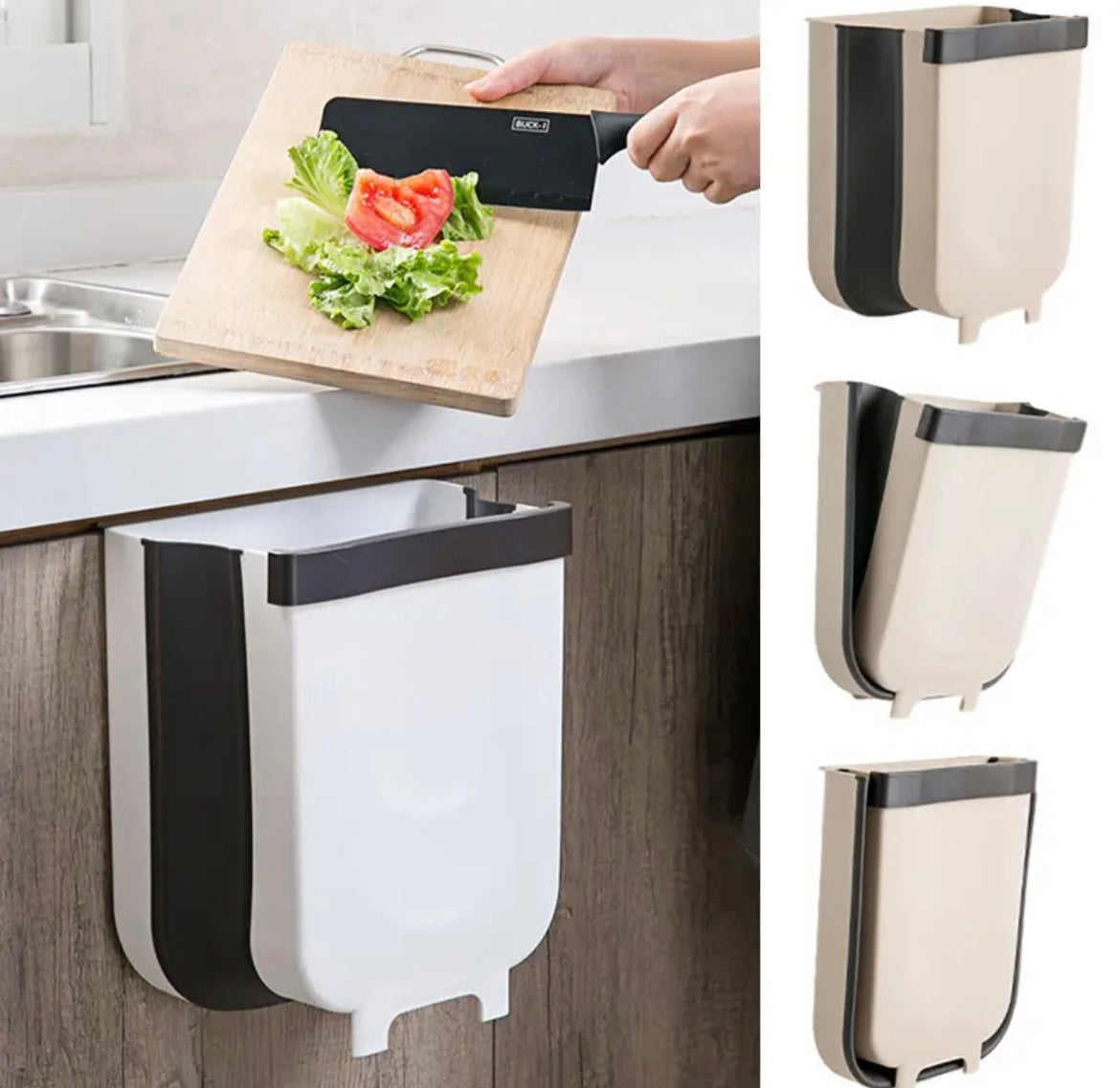 Basurero colgante plegable para puerta o cajón de cocina