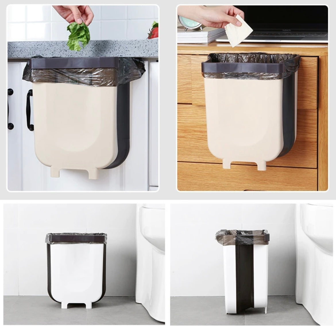 Basurero colgante plegable para puerta o cajón de cocina