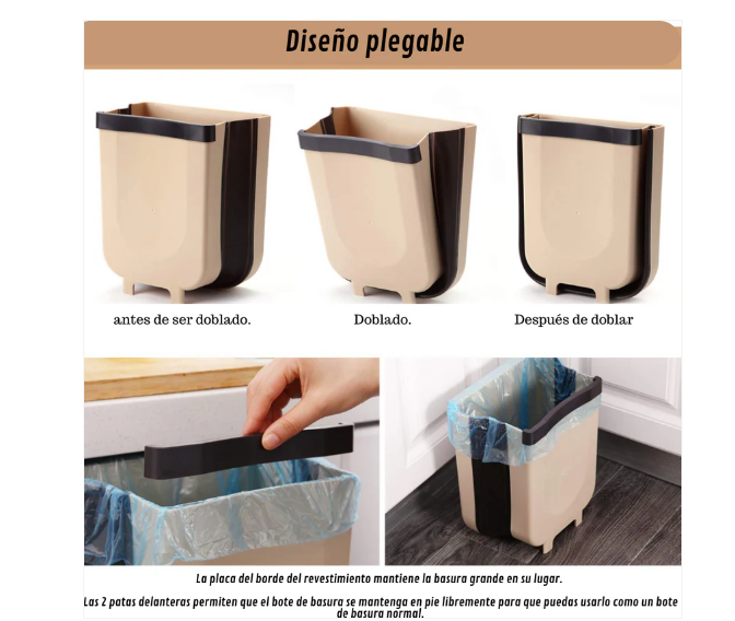 Basurero colgante plegable para puerta o cajón de cocina