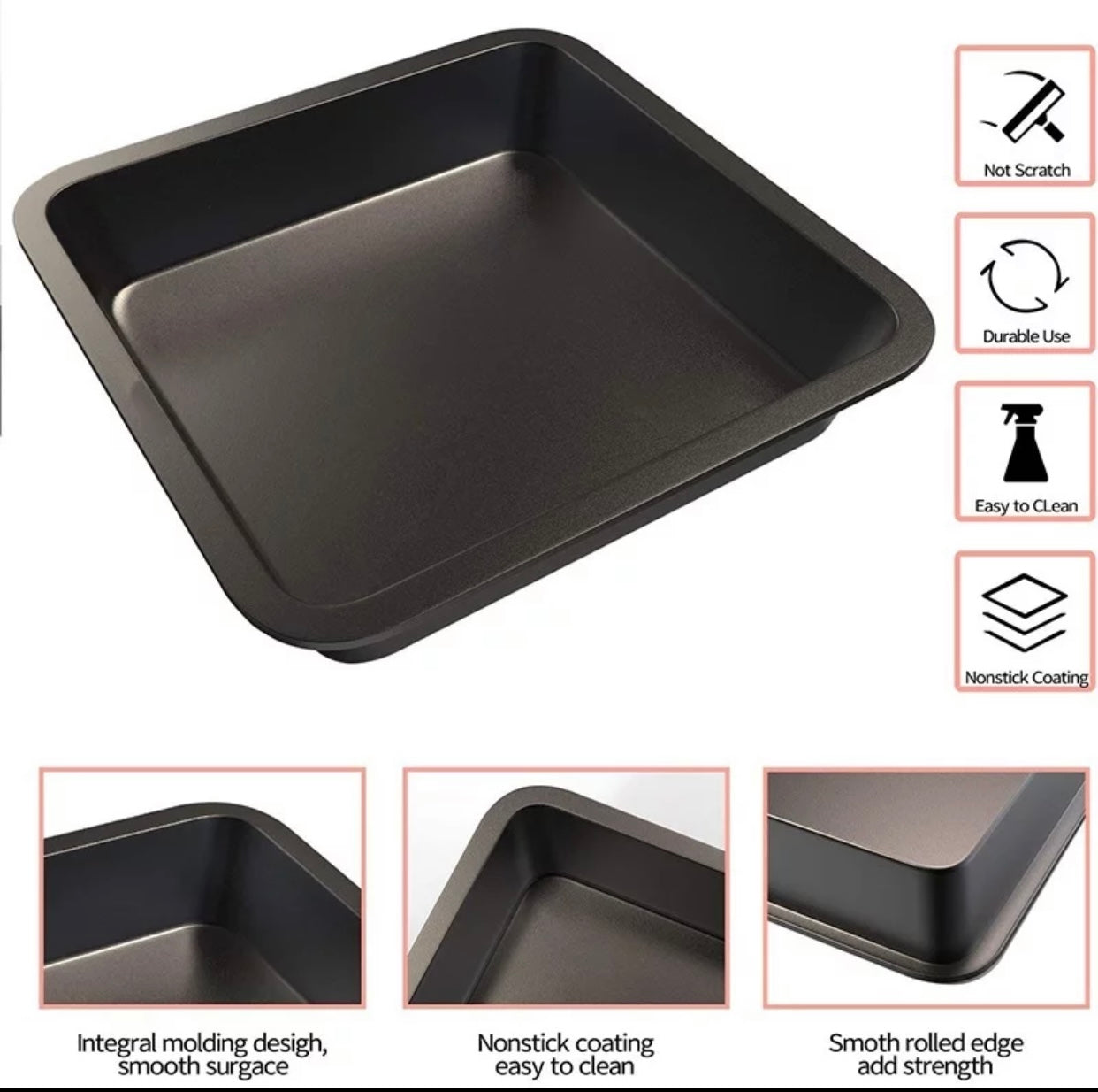Molde metálico anti-adherente para pastel en forma de cuadro