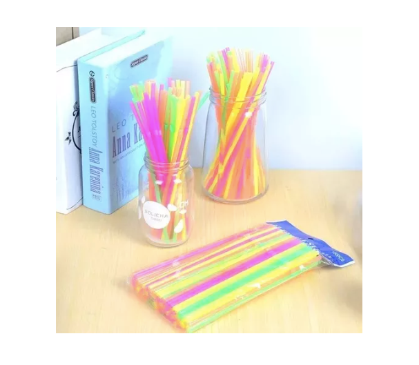 Popotes Flexibles Largos Colores Neón Pack de 100
