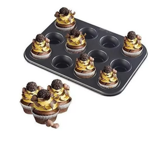 Molde metálico anti-adherente para 12 cupcakes repostería con capacillo