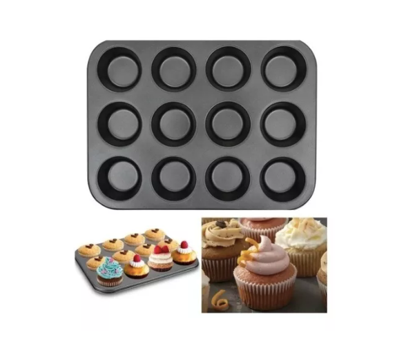 Molde metálico anti-adherente para 12 cupcakes repostería con capacillo