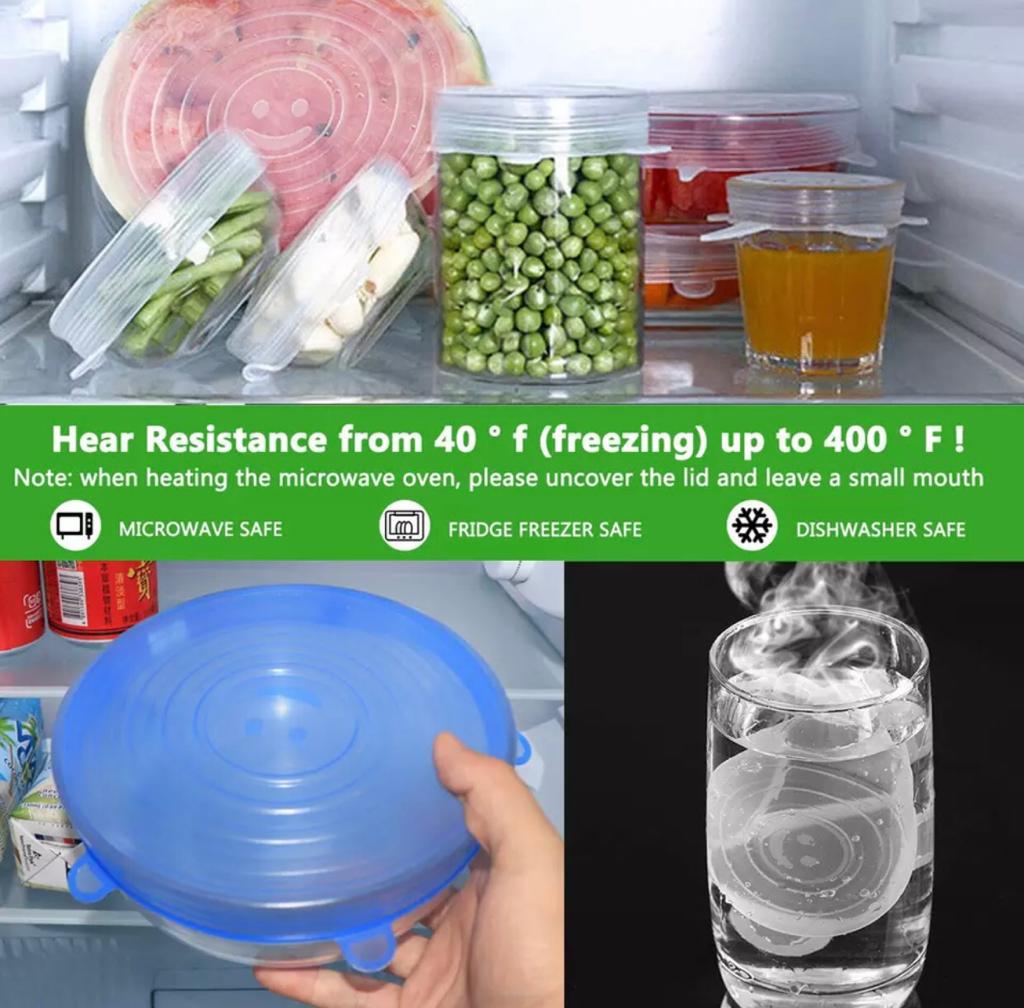 Tapa flexible re-utilizable de silicón para almacenar alimentos