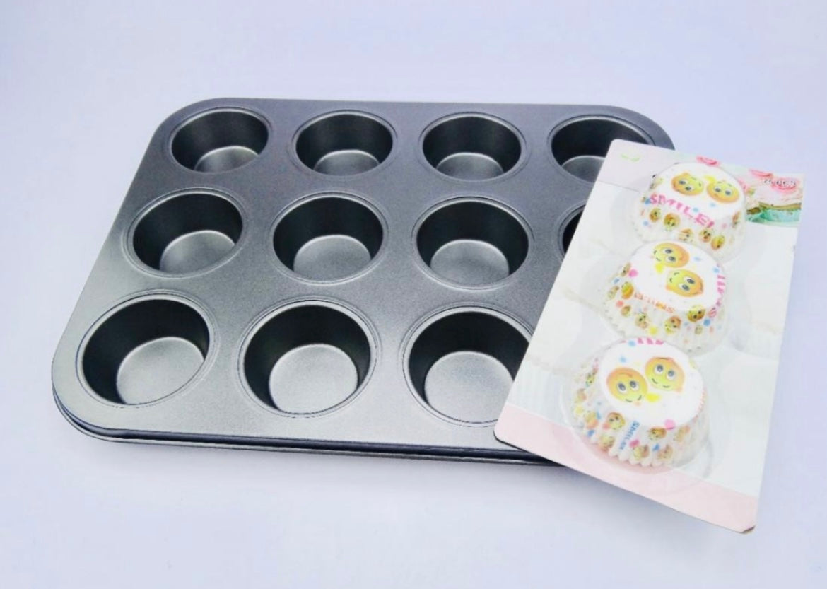 Molde metálico anti-adherente para 12 cupcakes repostería