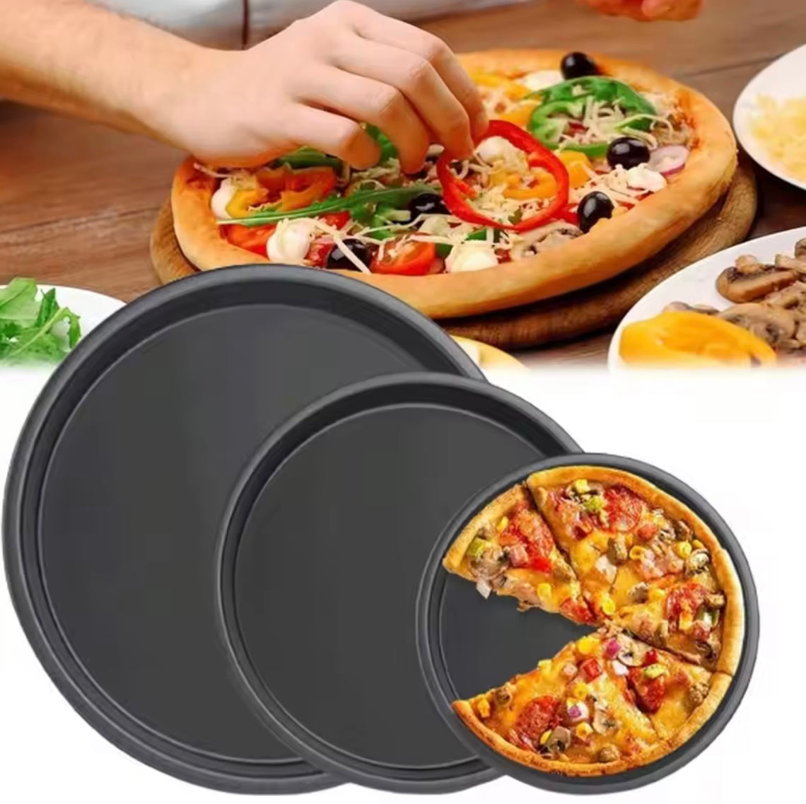 Molde Metálico anti adherente juego de 3 charolas para hornear pizzas, galletas, empanadas