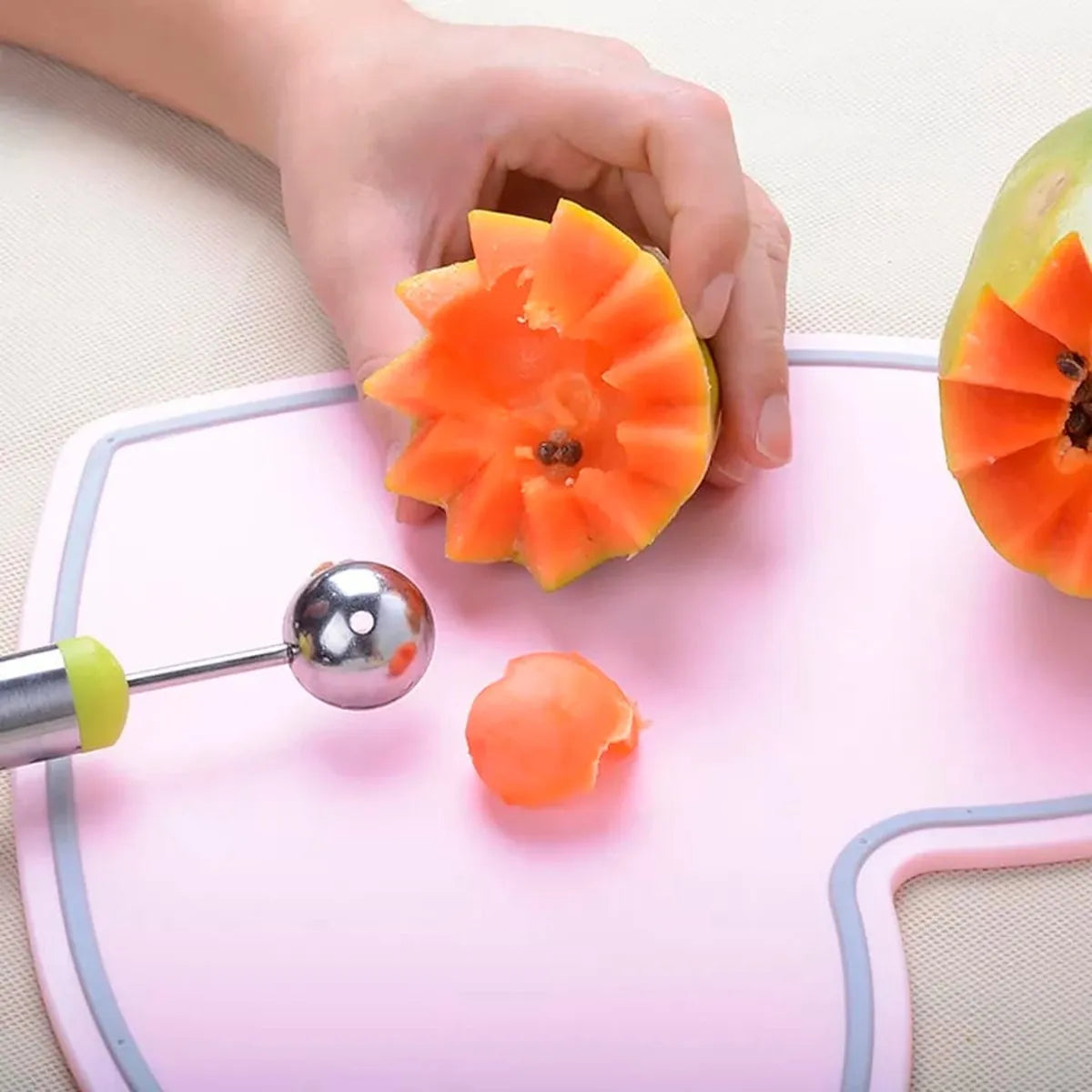 Cuchara boleadora para cortar fruta en forma de bolita