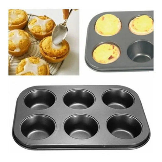 Molde metálico anti-adherente para 6 cupcakes repostería